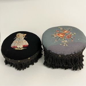 Two Antique Needlepoint Footstools